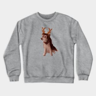 Husky wearing deer antlers Crewneck Sweatshirt